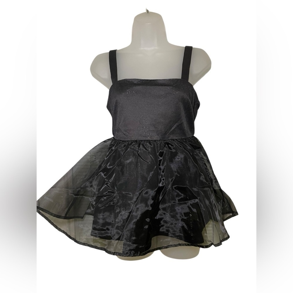 English Factory New NWT Black Empire Waist Tank Top With Organza Overlay Size S